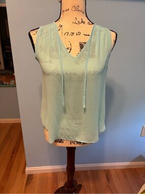 5/$25 - Light Mint V-Neck sheer Sleeveless Blouse - Women's Top